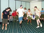 Arrowmen practice dancing at an American Indian dance training session.