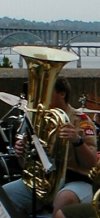 A band member playing his euphonium